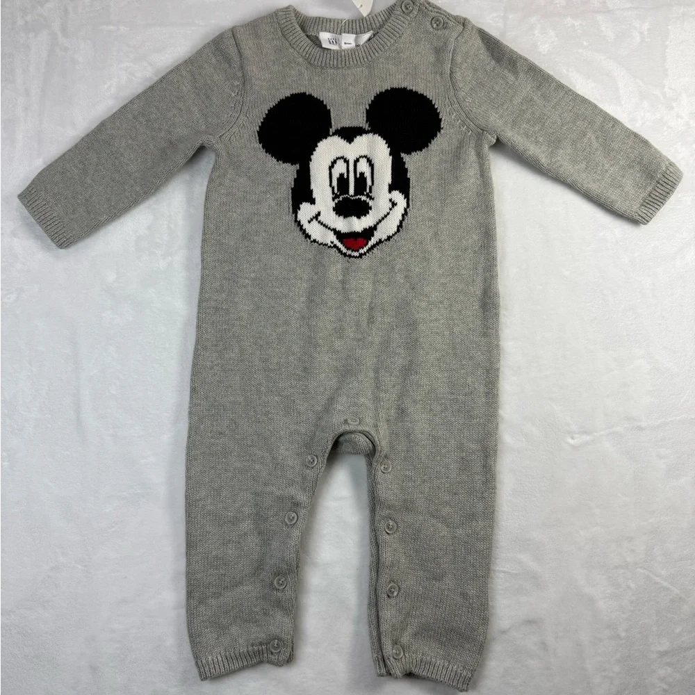 New GAP x Disney‎ Mickey Mouse Gray and Black Sweater  Romper - size 6-12m